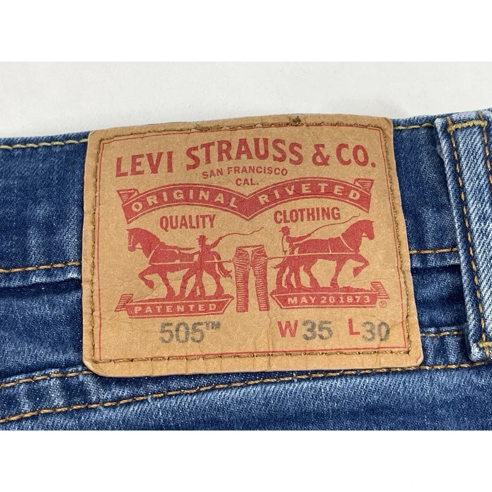 Levi Strauss 505 Patch Stretch Jeans Mens Size 35x30 Blue‎